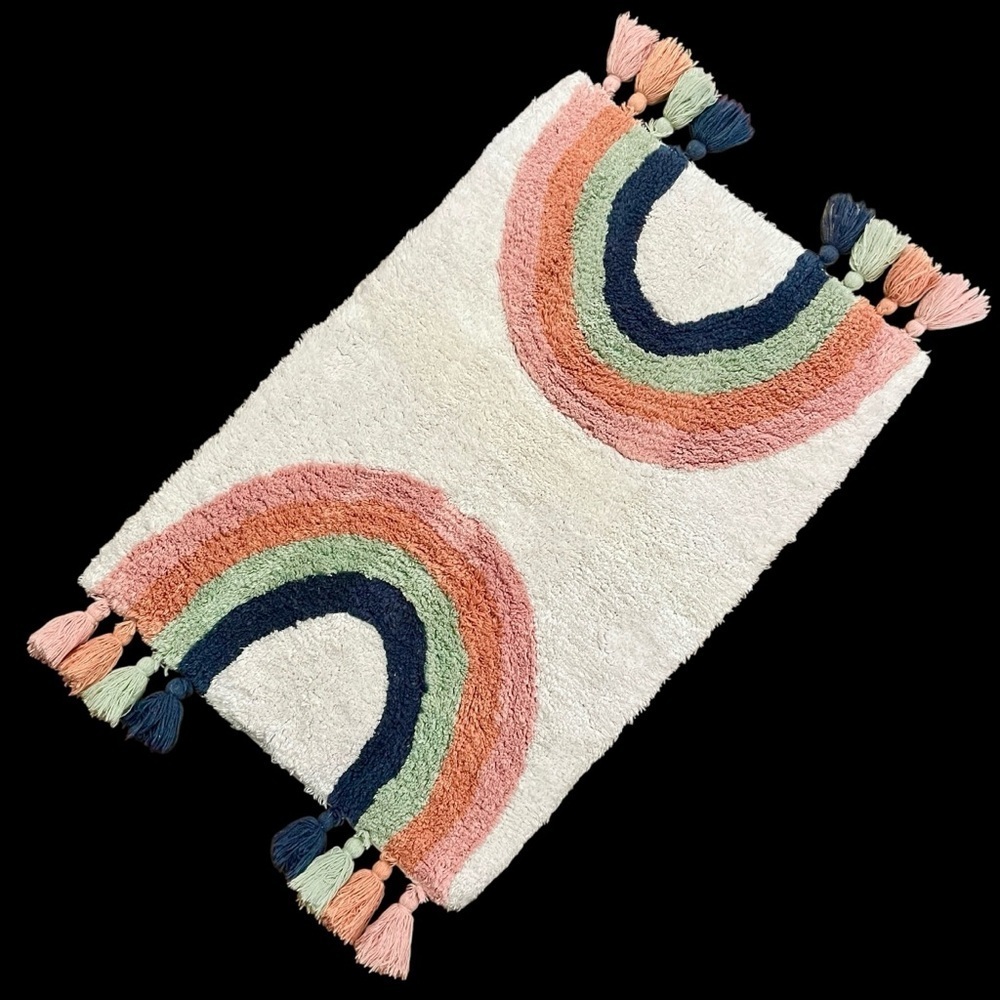 Sugar Studio 100% Cotton Rainbow Plush Tassel Rug 20” X 36”